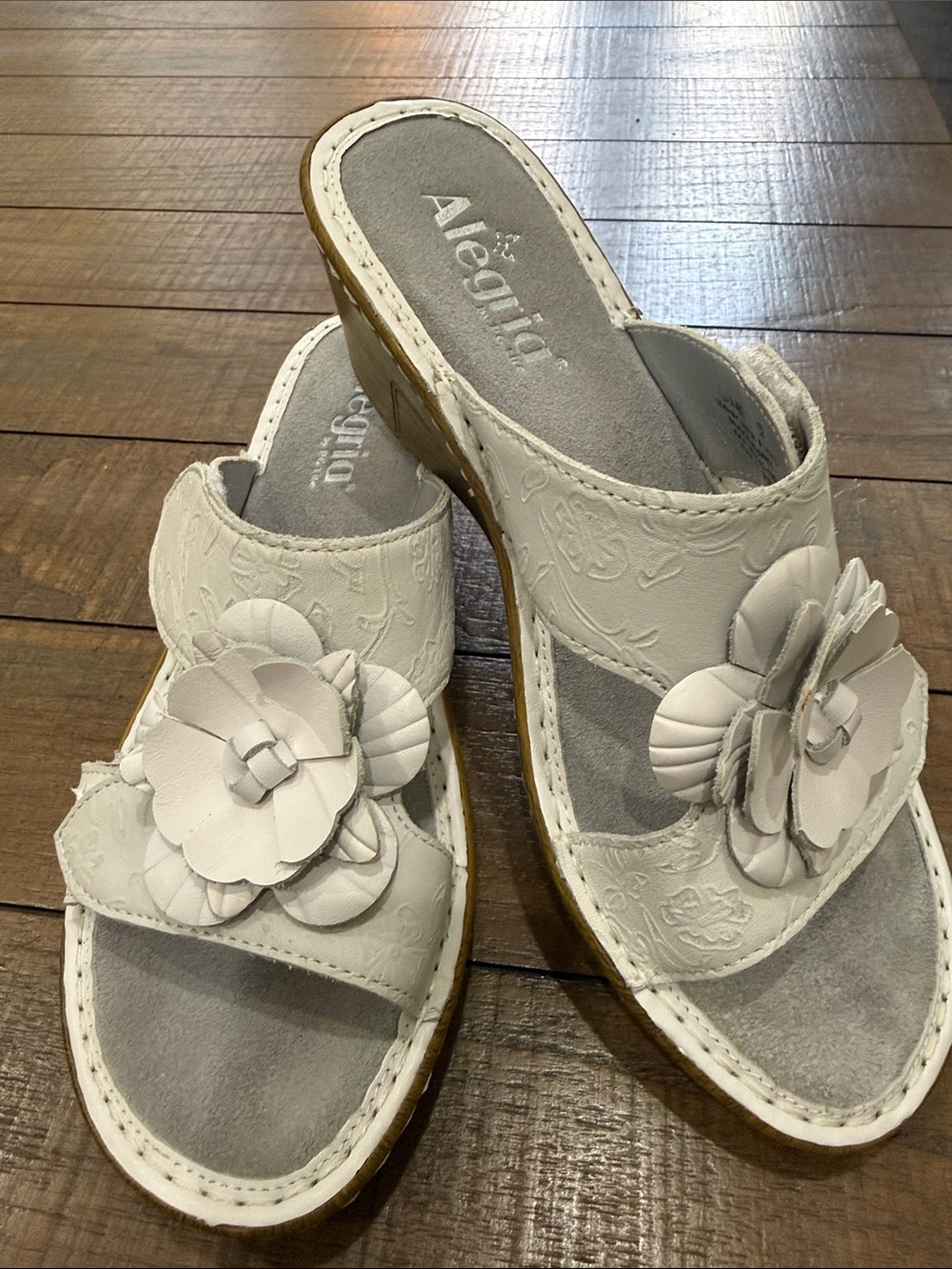 Alegria White Floral Leather Slide Clogs